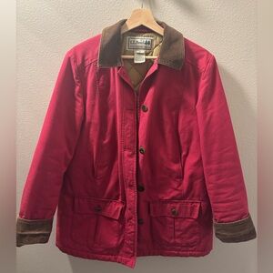 L.L. Bean Vintage Women's Red Utility Chore Barn Jacket with Brown Corduroy